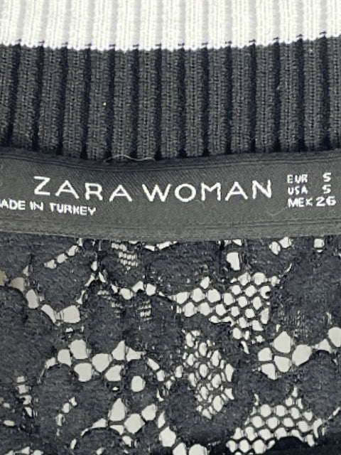 Blusa Zara Encaje Raya Negro-Talla S