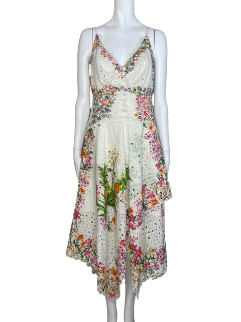 Vestido Farm Rio Midi Pañuelos De Bosque Blanco - Talla S