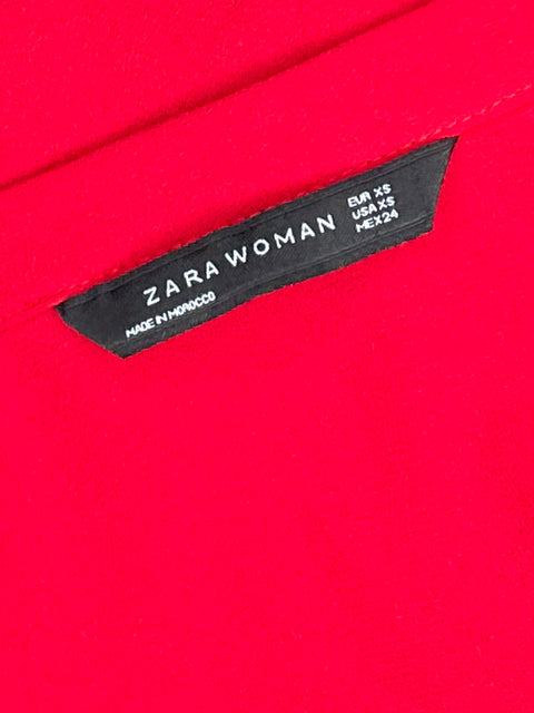 Vestido Zara Mini Cuello V Rojo-Talla XS