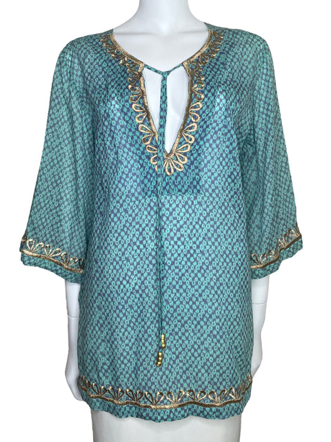 Blusa OndaDeMar Media Manga Estampada Azul-Talla M
