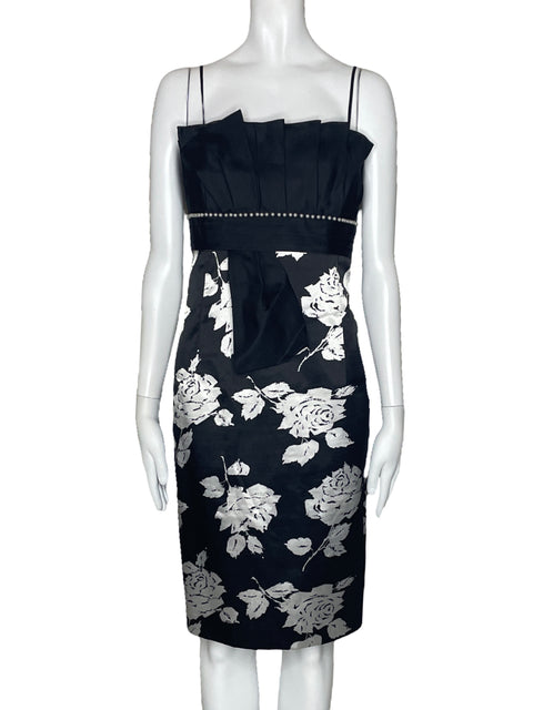 Vestido Terani Couture Pedreria Rosas Negro-Talla 14