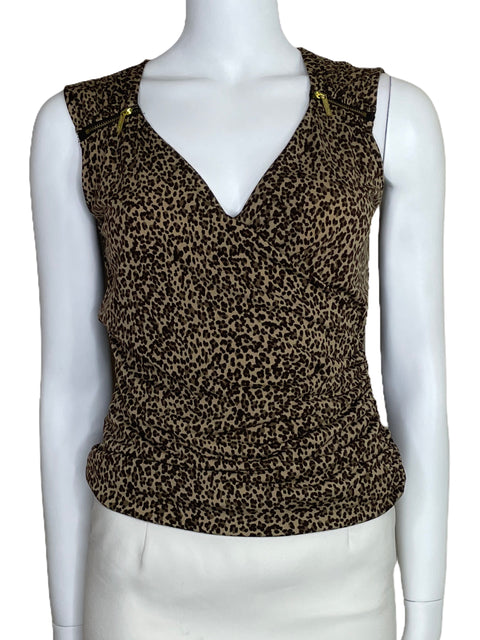 Top Michael Kors Drapeada Animal Print Beige-Talla XS
