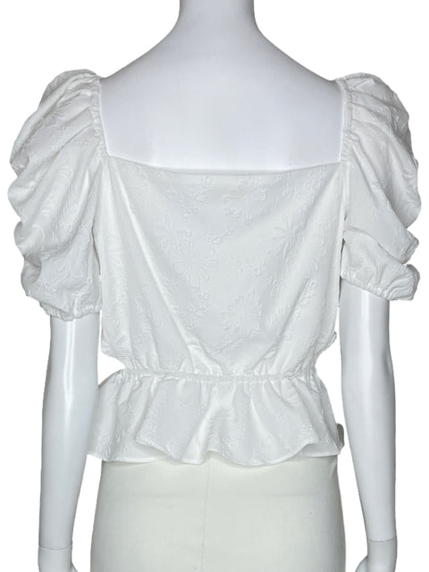 Blusa Wayf Mangas Puff Floral Blanco-Talla M