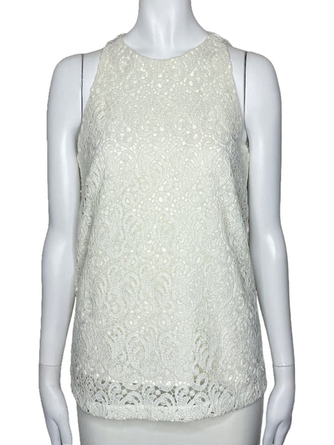 Blusa Massimo Dutti Sin Mangas Encaje Blanco-Talla 4
