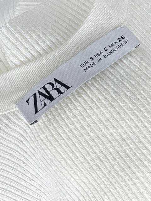 Top Zara Acanalado Sin Mangas Blaco-Talla S