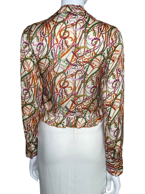 Camisa Zara Crop Estampada Beige-Talla XS