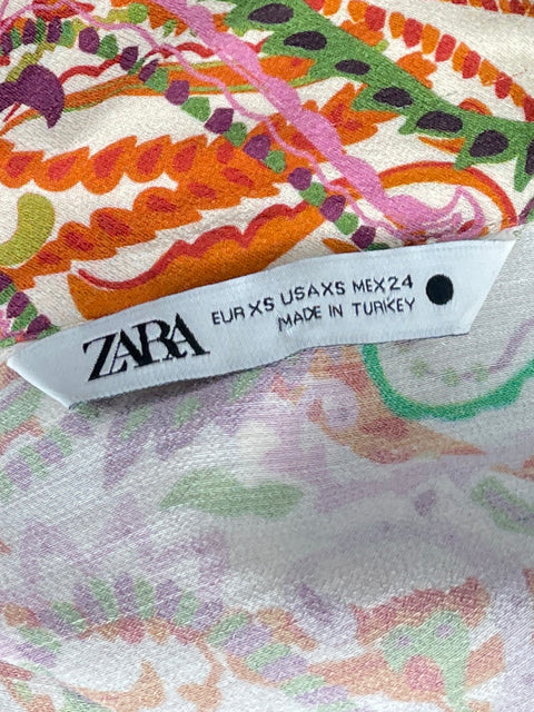 Camisa Zara Crop Estampada Beige-Talla XS