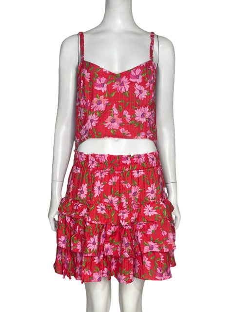 Set LoveShackFancy Top + Falda Floral Rojo - Talla 8