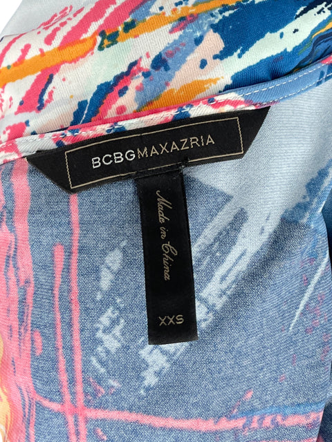 Vestido BCBG Escote V Manga Larga Print Azul-Talla XXS