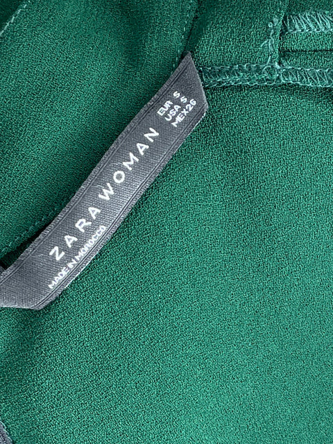 Vestido Zara Cuello Alto Escote V Verde-Talla S