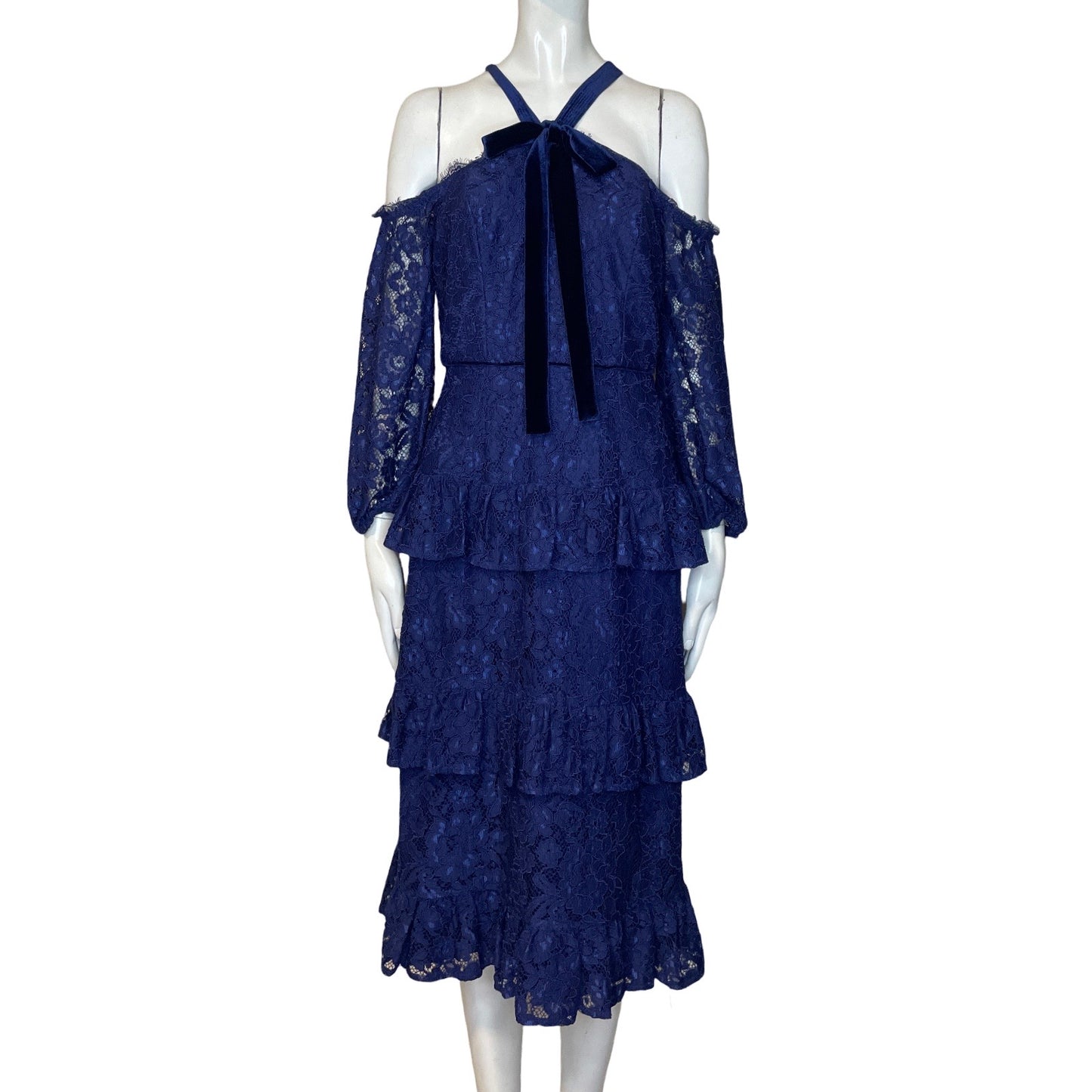 Vestido Aidan Mattox Encaje Azul-Talla 6
