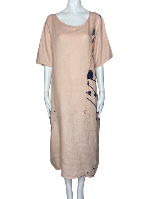 Vestido Made In Italy Bordado Fluido Rosado-Talla L