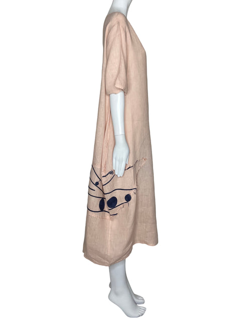 Vestido Made In Italy Bordado Fluido Rosado-Talla L