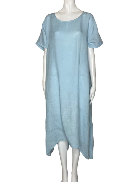 Vestido Made In Italy Manga Corta Bolsillo Azul-Talla L
