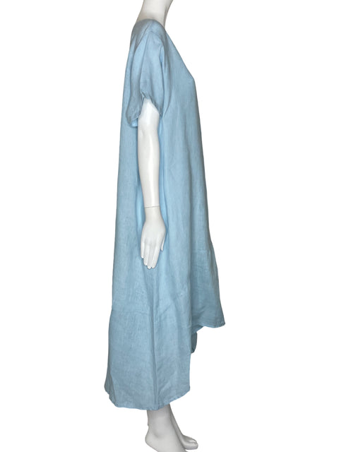 Vestido Made In Italy Manga Corta Bolsillo Azul-Talla L