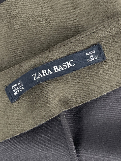 Falda Short Zara Zipper Verde-Talla XS