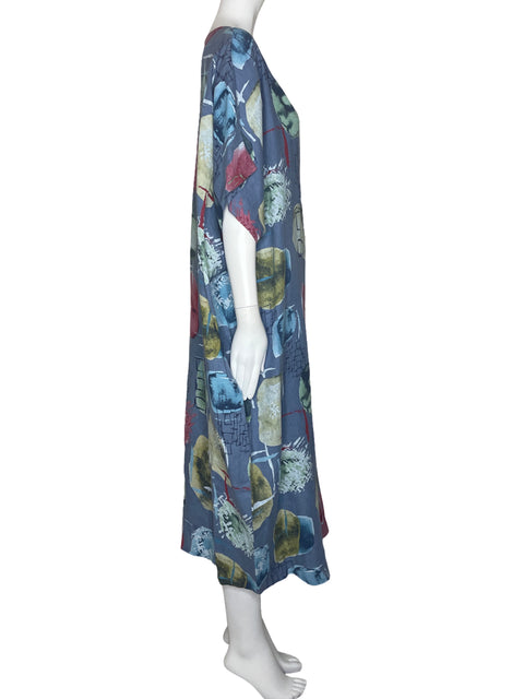 Vestido Made In Italy Estampado Abstracto Azul-Talla L