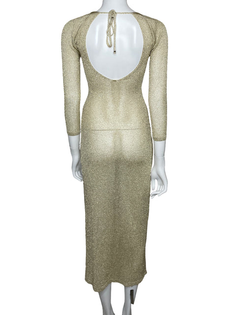 Vestido Flook Maxi Manga Larga Dorado-Talla XS