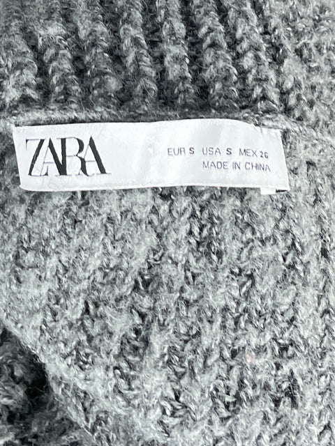 Sueter Zara Manga Larga Cuello Alto Gris-Talla S