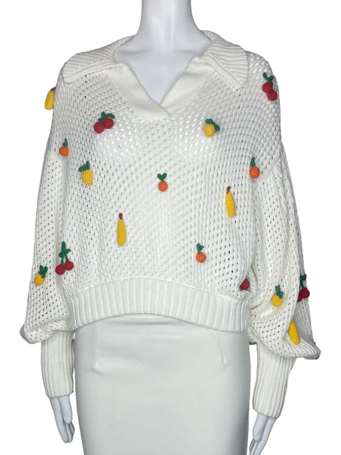 Sueter Farm Rio Crochet Frutas Blanco-Talla XS