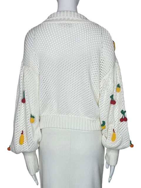 Sueter Farm Rio Crochet Frutas Blanco-Talla XS