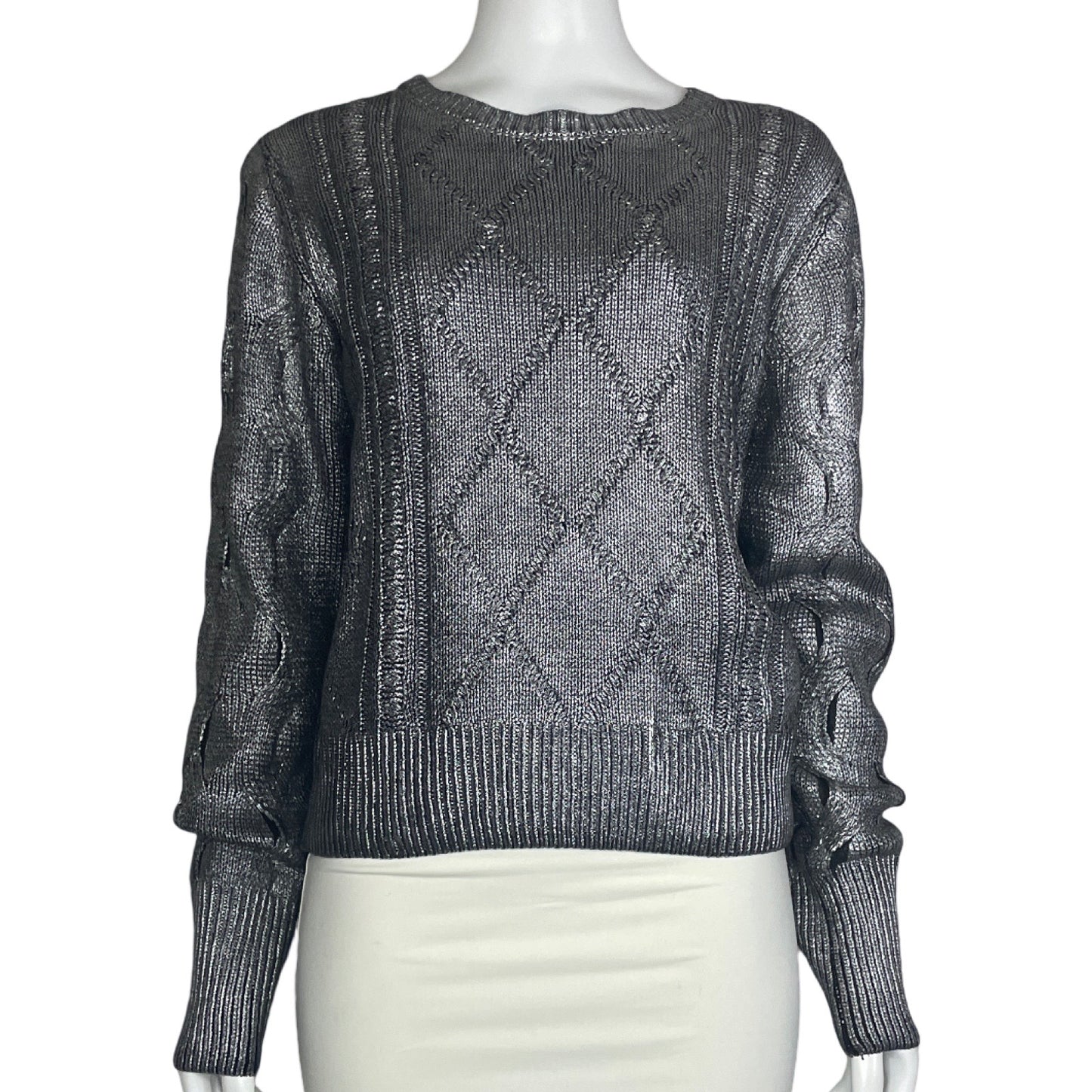 Abrigo Desigual Mangas Largas Brillante Plateado - Talla L