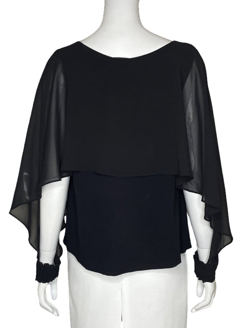 Blusa Zara Mangas Fluida Negro - Talla S
