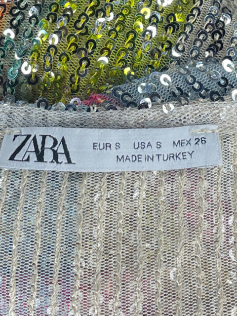 Top Zara Tiras Lentejuelas Multicolo Rosado-Talla S