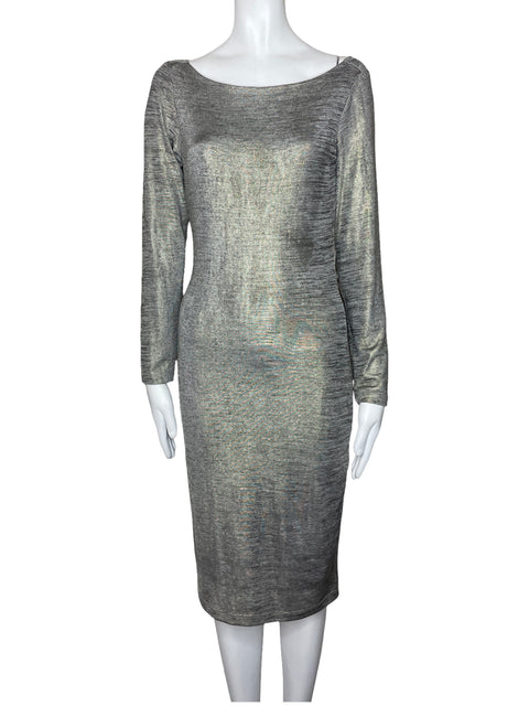 Vestido Studio F Espalda Descubierta Plateado-Talla 8