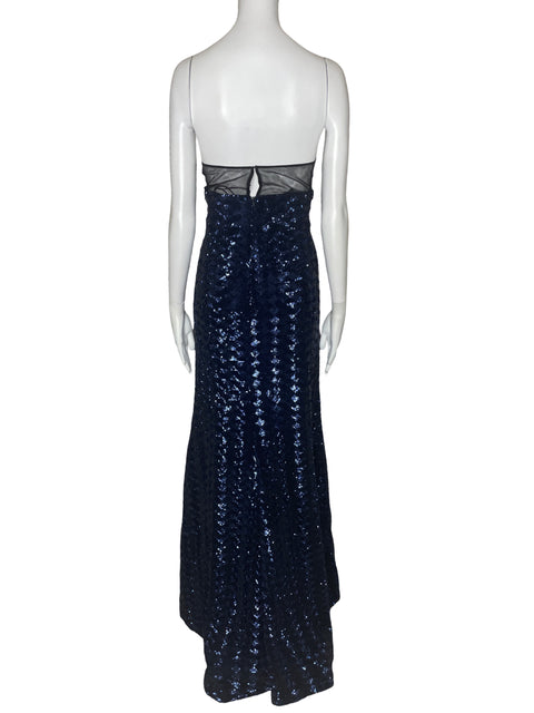 Vestido Badgley Mischka Strapless Lentejuelas Azul-Talla 10