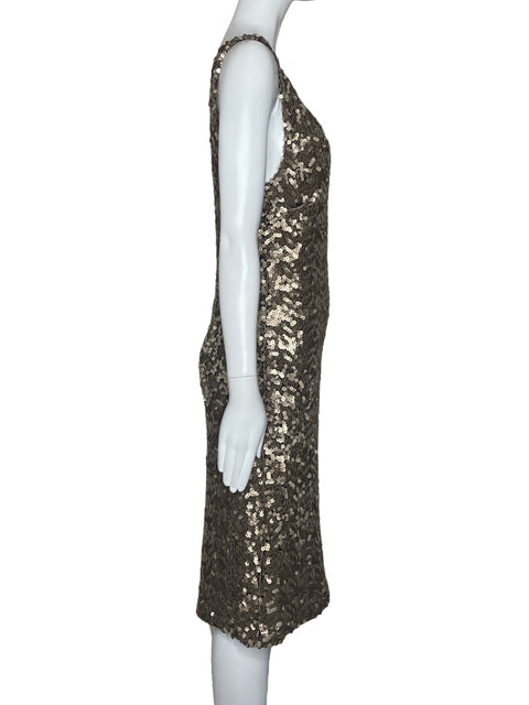 Vestido Laundry By Shelli Segal Lentejuelas Sin Mangas Marron-Talla 10