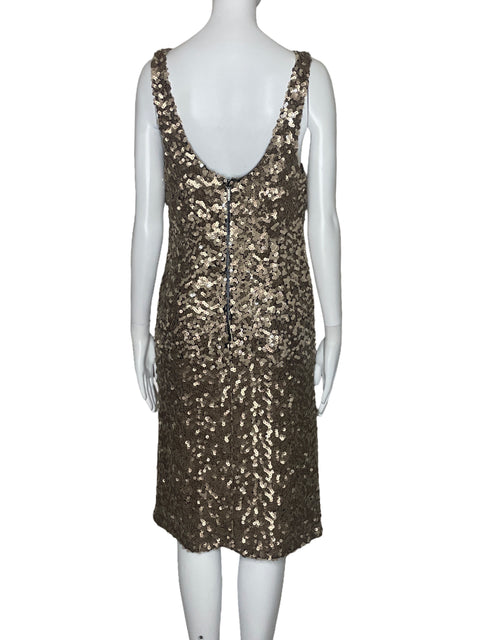 Vestido Laundry By Shelli Segal Lentejuelas Sin Mangas Marron-Talla 10