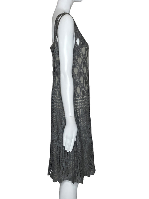 Vestido Hoss Intropia Encaje Metalizado Gris-Talla L
