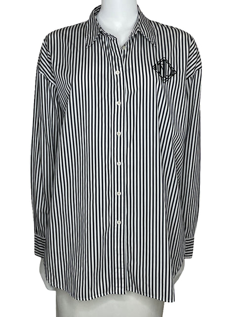 Camisa Ralph Lauren Rayas Manga Larga Blanco-Talla XL