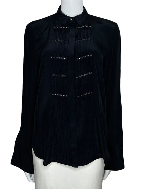 Camisa Roberto Cavalli Plisada Manga Larga Negro-Talla 42