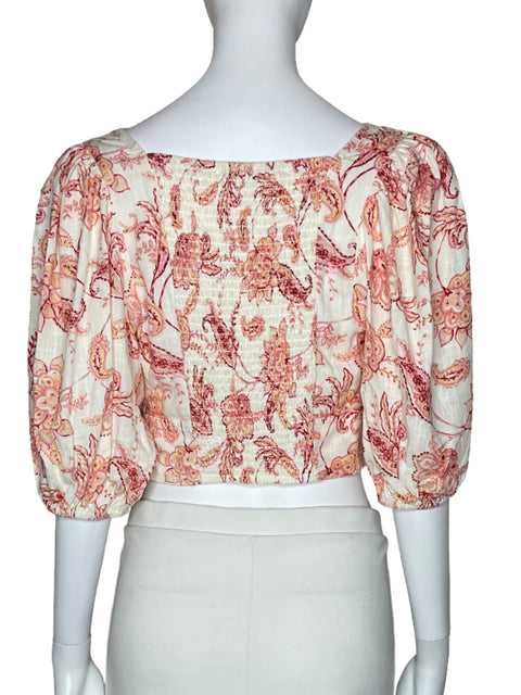 Top Express Mangas Puff Floral Blanco-Talla S