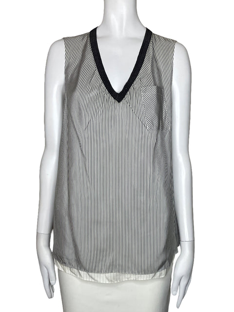 Blusa Brunello Cucinelli Rayas Bolsillo Blanco-Talla M