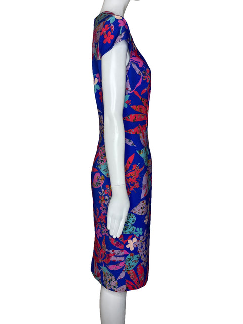 Vestido David Meister Sin Manga Floral Azul-Talla 4