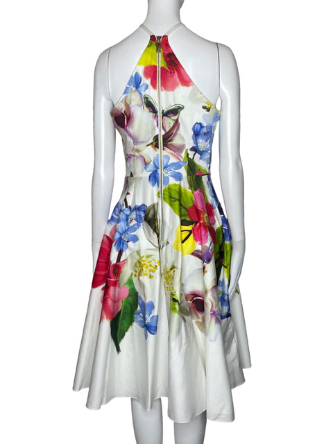 Vestido Ted Baker Halter Floral Blanco-Talla 2