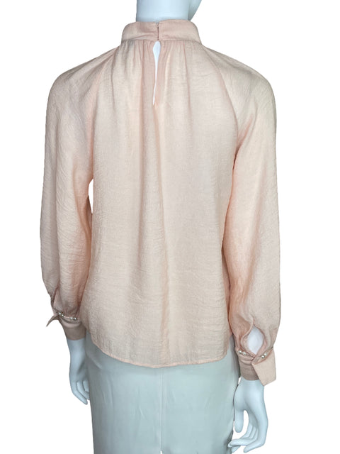Blusa Zara Cuello Alto Piedras Beige-Talla S