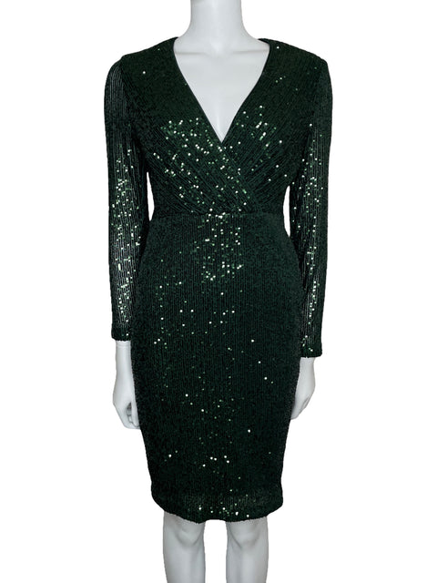 Vestido Calvin Klein Lentejuelas Midi Verde-Talla 2