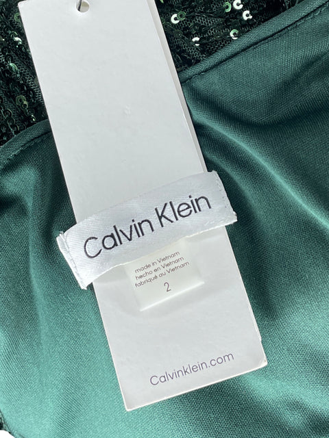 Vestido Calvin Klein Lentejuelas Midi Verde-Talla 2