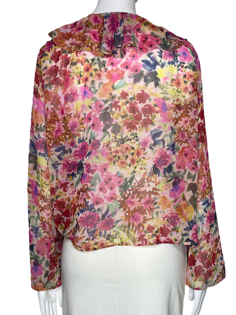 Blusa Zara Floral Vuelos Rosado-Talla XL