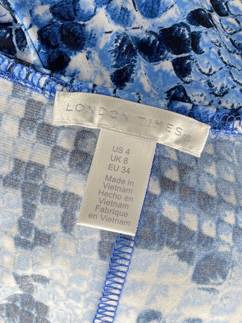 Vestido London Times Midi Drapeado Azul-Talla 4