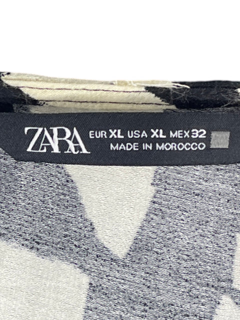 Blusa Zara Cruzado Estampado Negro-Talla XL