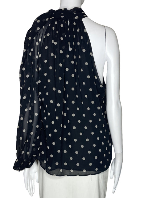 Blusa MNG Lunares One Shoulder Negro-Talla 10