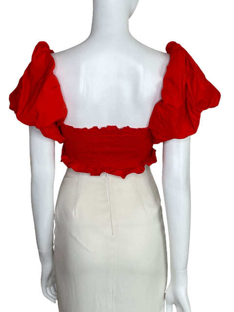 Top Zara Crop Mangas Bombachas Naranja-Talla S