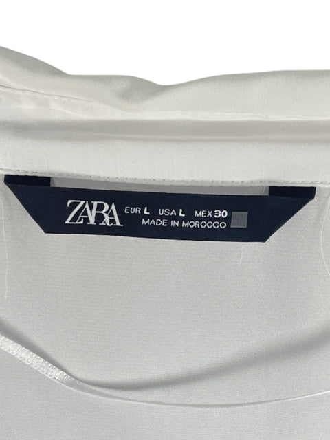 Camisa Zara Fluida Satinada Blanco-Talla L