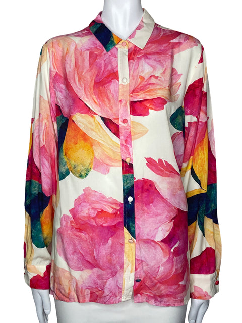 Camisa Esprit Estampado Floral Blanco-Talla XL