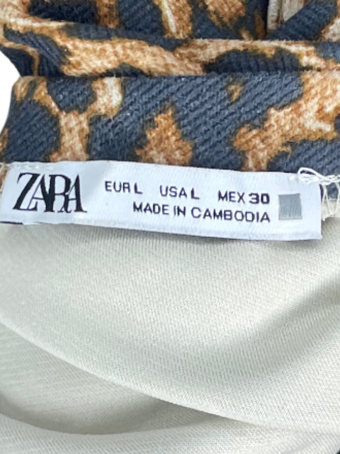 Vestido Zara Animal Print Bolsillo Marron-Talla L